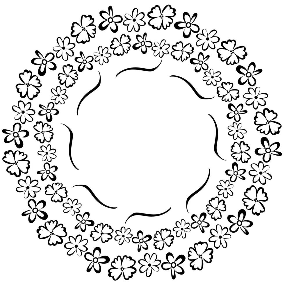 Beautiful black frame in the form of a floral pattern arranged in a circle on a white background vector