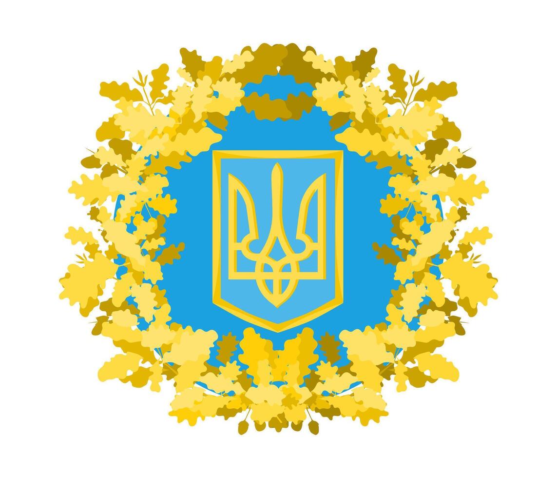 wreath with oak leaves, acorns Ukrainian trident vector
