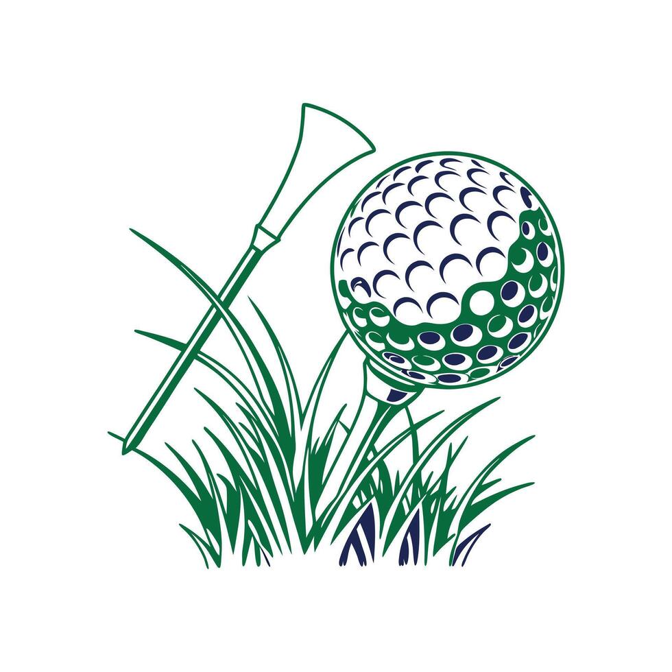 a drawing of a golf ball in the grass with a green grass vector
