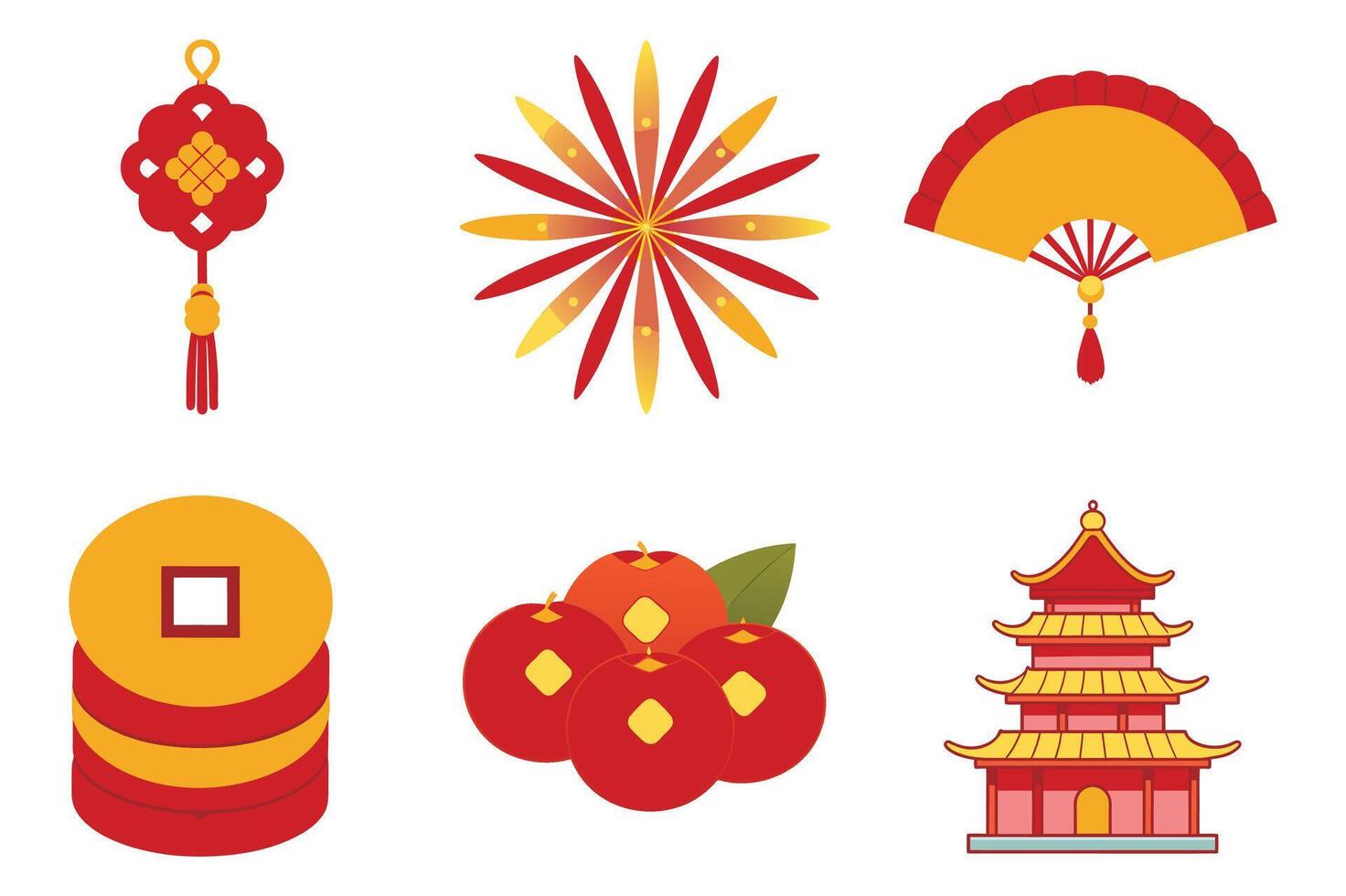 Chinese New Year Element Set Symbols of Prosperity and Festive Traditions in Vibrant Colors vector