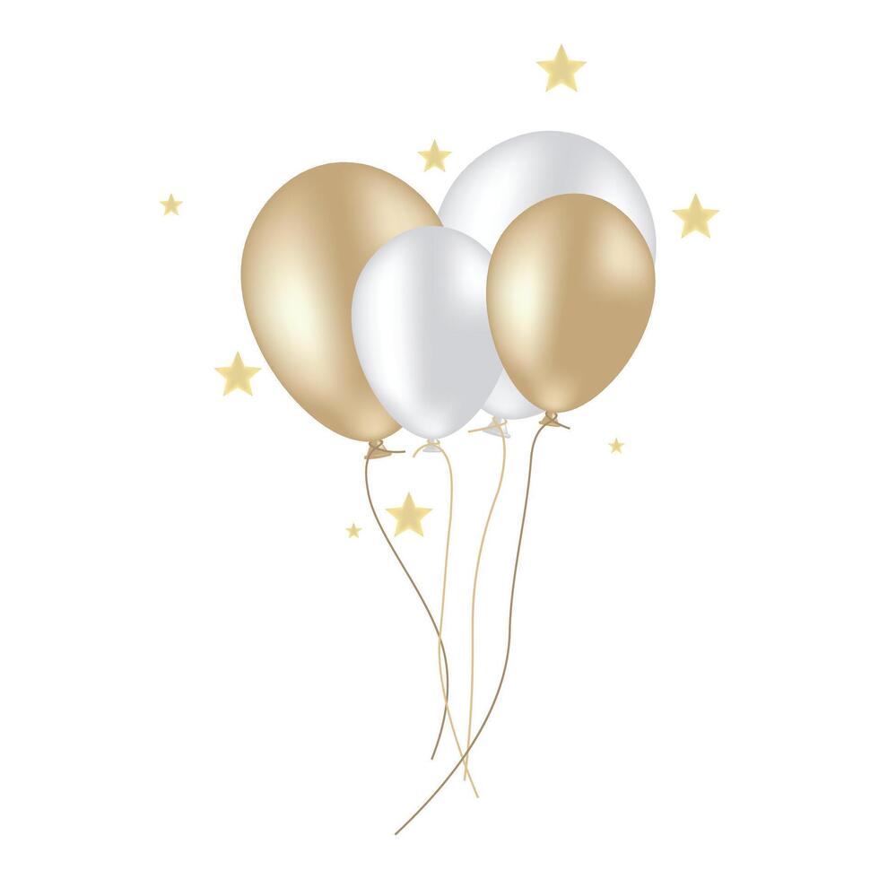 Gold and silver balloons with stars on a white background vector