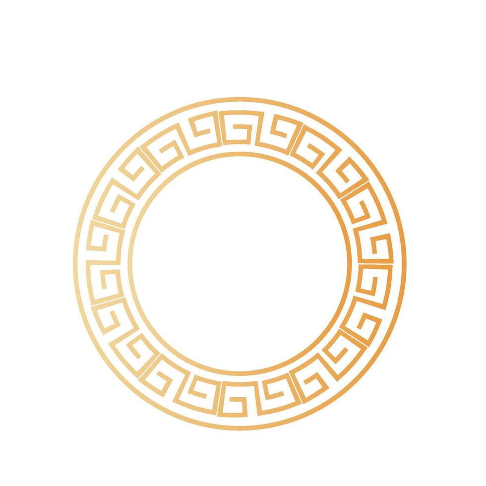 Elegant circular greek key pattern design with golden gradient vector