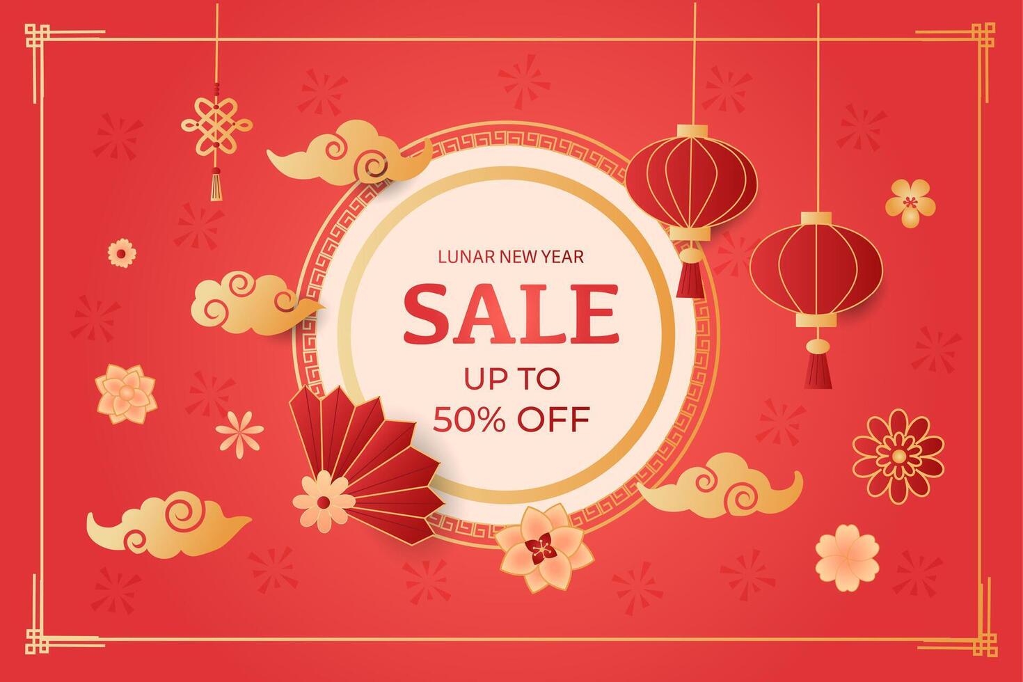 Sale Banner for Chinese New Year. Realistic paper cut illustration of oriental flowers vector