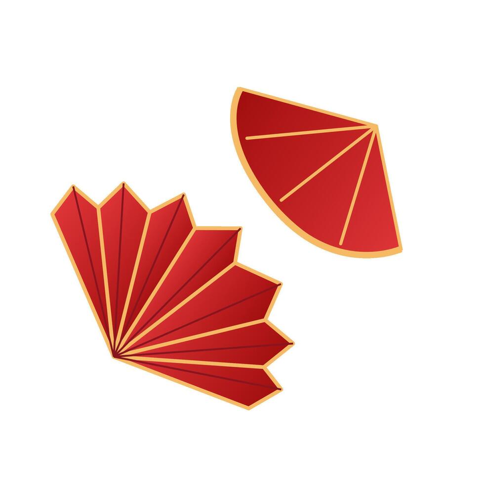 Elegant red and gold fan design illustration with geometric accents vector