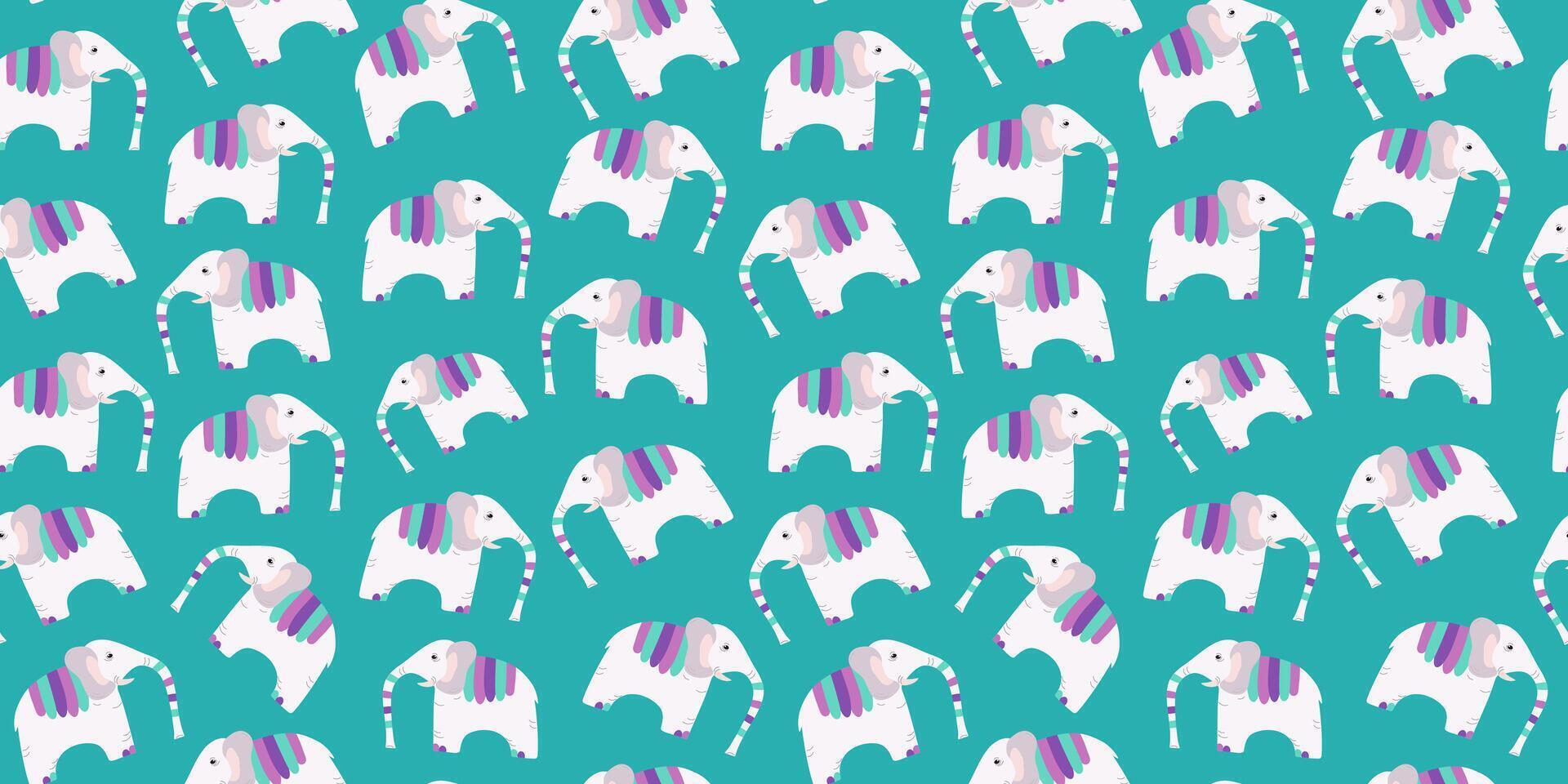 Pattern repeating elephants with multicolored blanket. Elephant day, elephant protection. Animal of Africa, India. vector