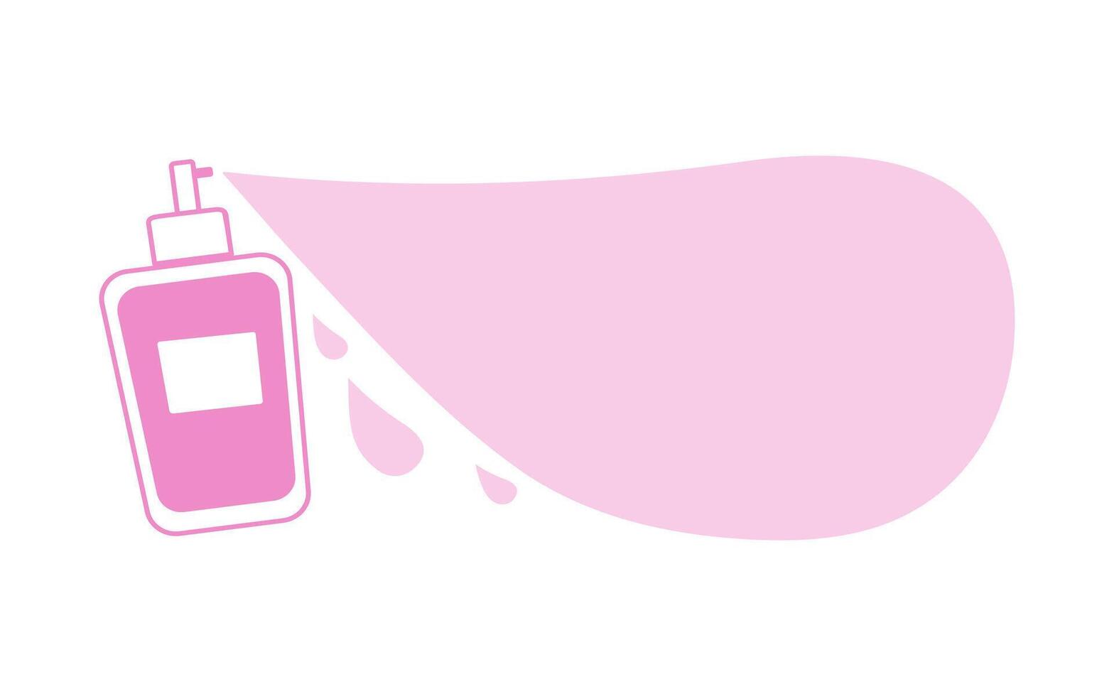 Banner perfume for women in bottle, pink color, aroma. Drops of perfume water. Abstract illustration with place for text. Isolated background. vector