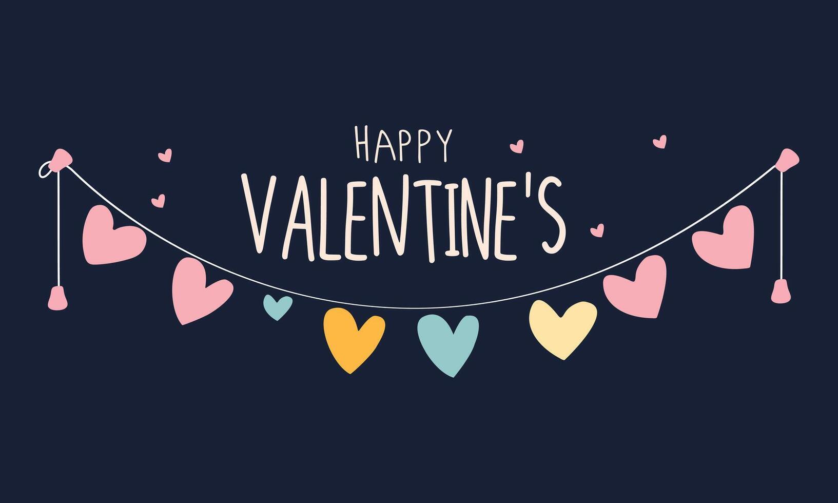 dark background with a cute hearts garland, pastel color palette, cute style, pastel colors, flat graphic design, simple minimalistic design vector