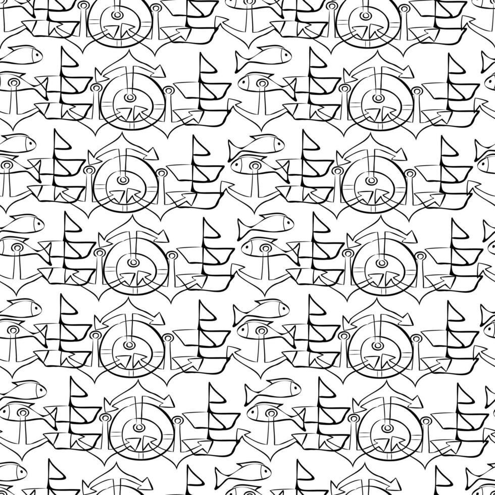 Seamless pattern with marine elements in black and white vector