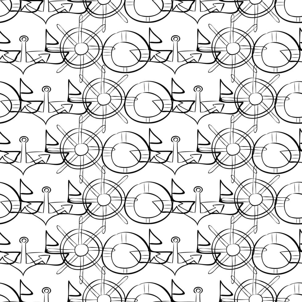 Black monochrome seamless pattern with a marine theme on a white background vector