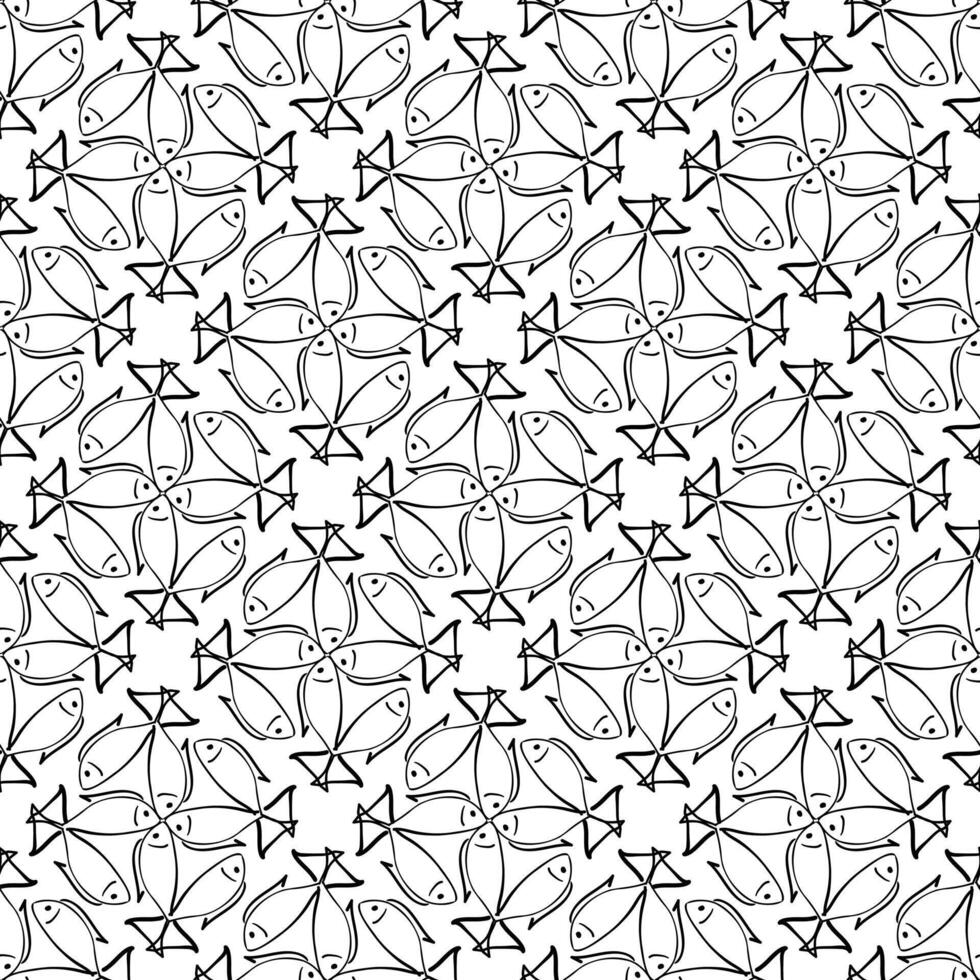 Black monochrome seamless pattern with fish on a white background vector