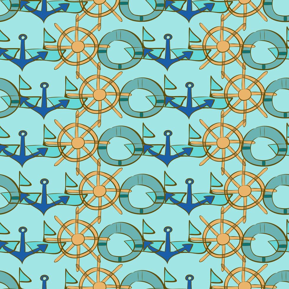 Seamless pattern with marine objects in turquoise tones vector