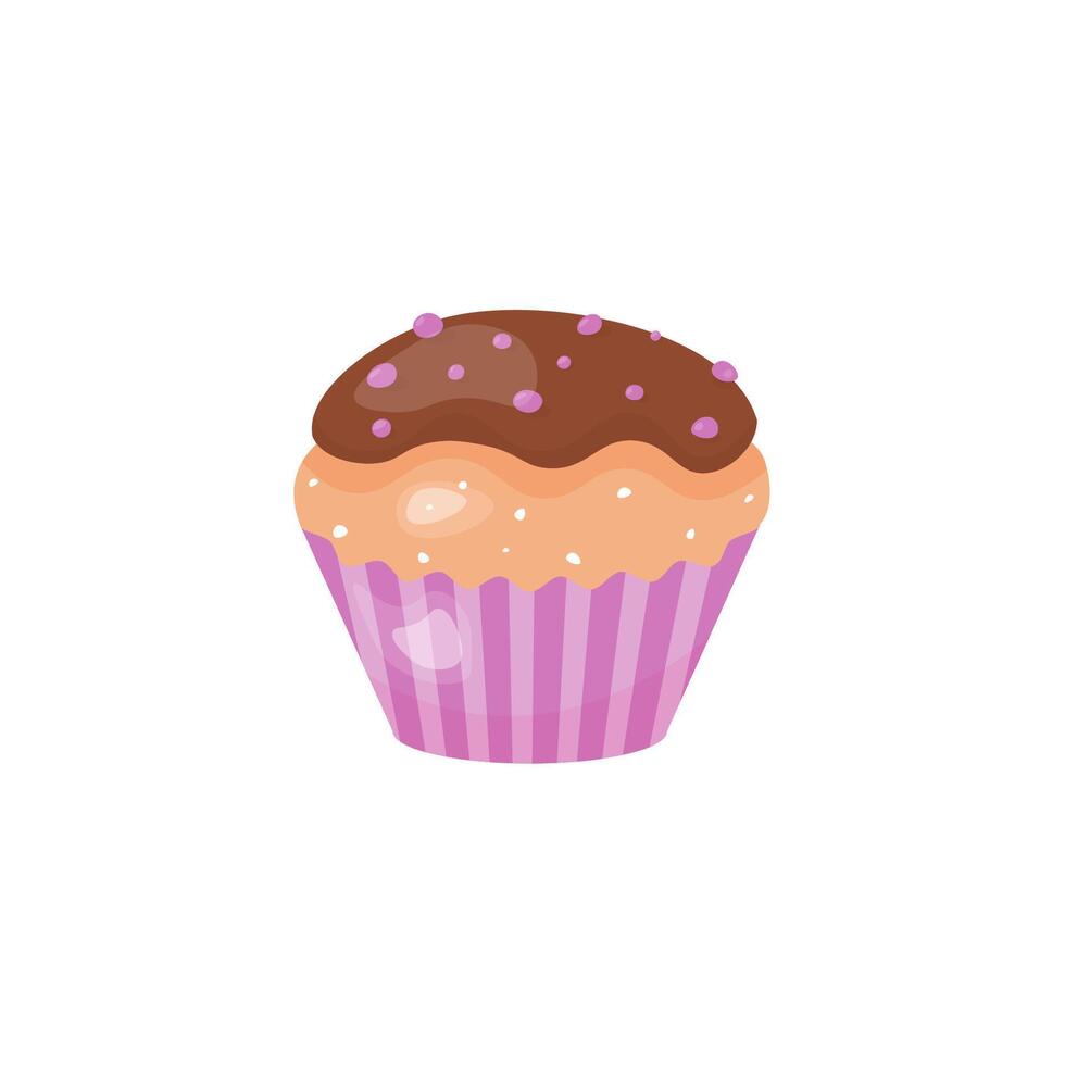 muffin with chocolate glaze and sprinkles. Graphic design illustration. Sweet dessert illustration. Valentine's Day Element. Stock isolated clipart on a white background. vector