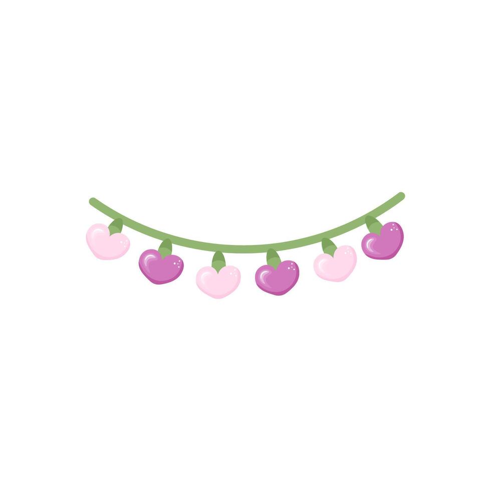 festive garland in the shape of hearts. Stock isolated clipart on a white background. Valentine's Day Element. Graphic design illustration vector