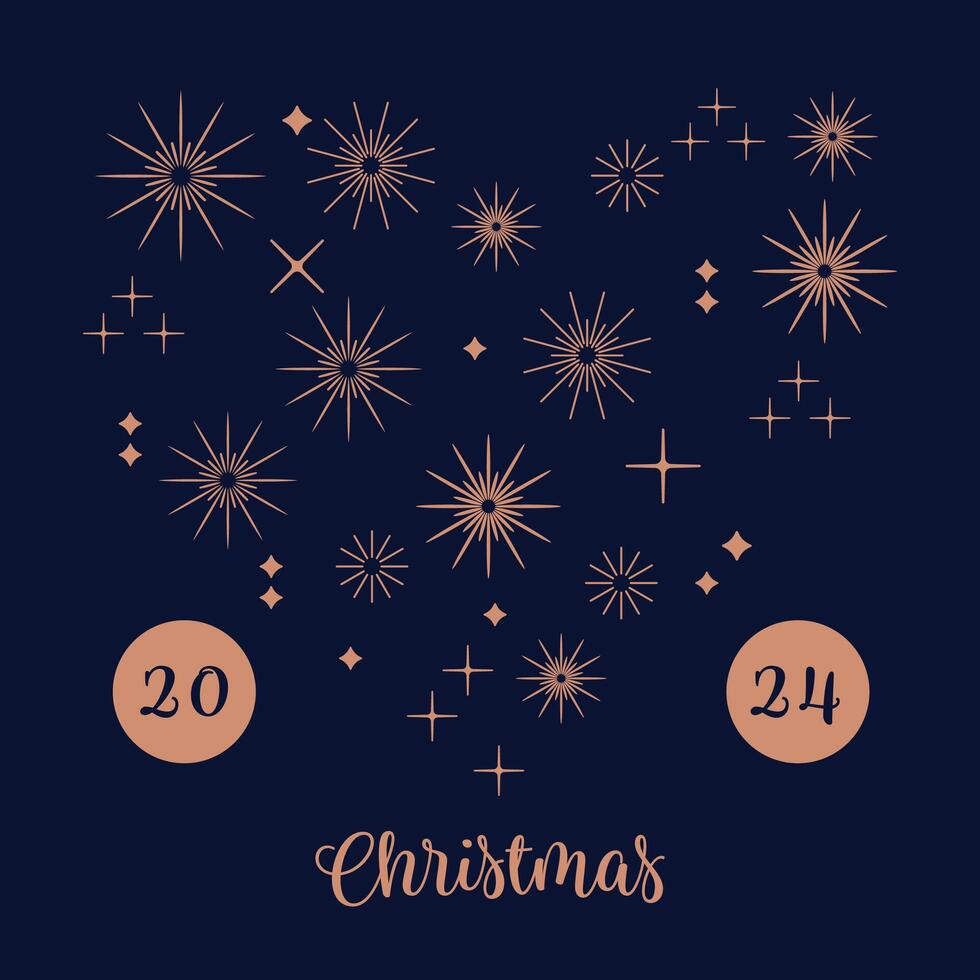Gold Christmas 2024 with Heart Shaped Fireworks on Blue Background - Illustration vector