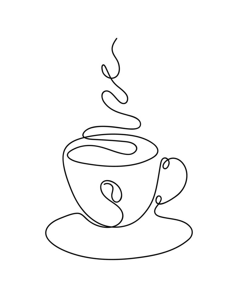 Hand-drawn One Continuous line art of hot coffee cup and beans. illustration vector