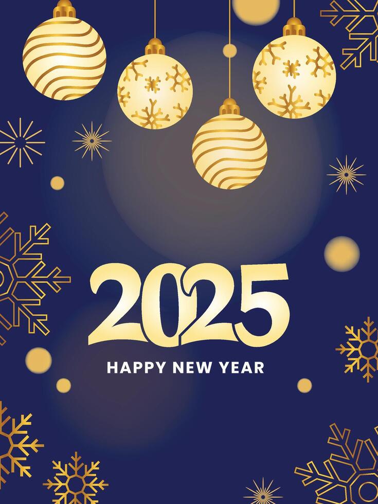 Vertical Happy New Year 2025 blue poster template background. illustration vector