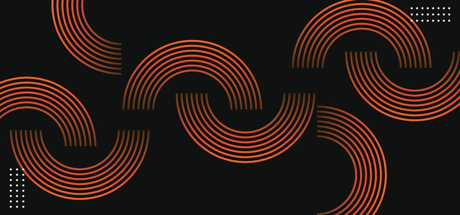 Dark Abstract Background with Orange Glowing Circle Lines - Geometric Shiny Orange Design vector