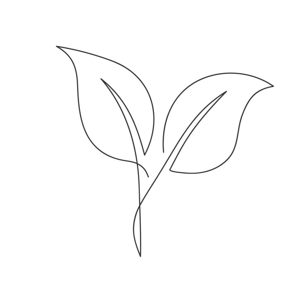 Leaf single continuous one line out line art drawing vector