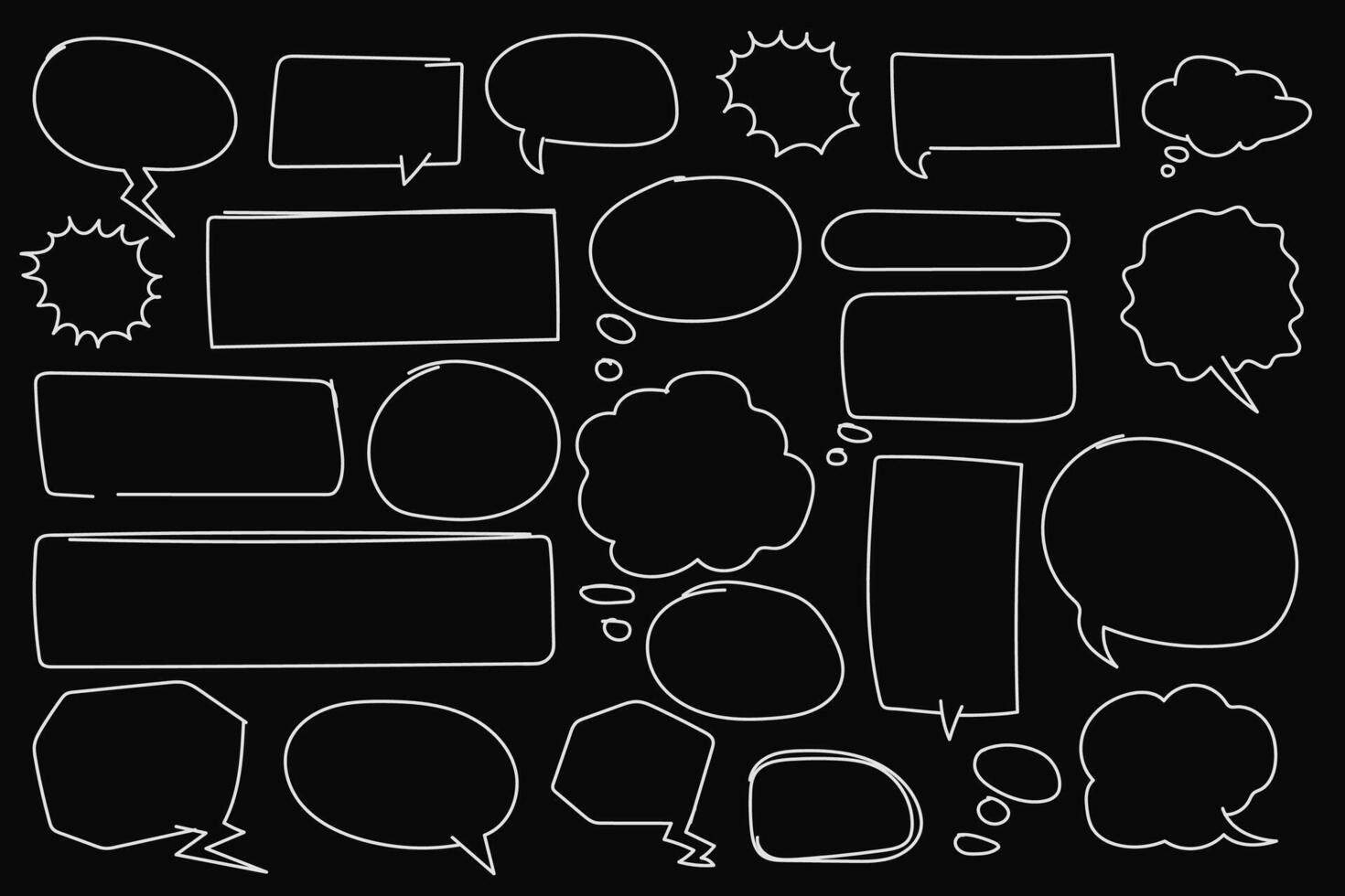 Hand-Drawn Speech Bubble Doodle Set with White Specs on Black Background - Illustration vector