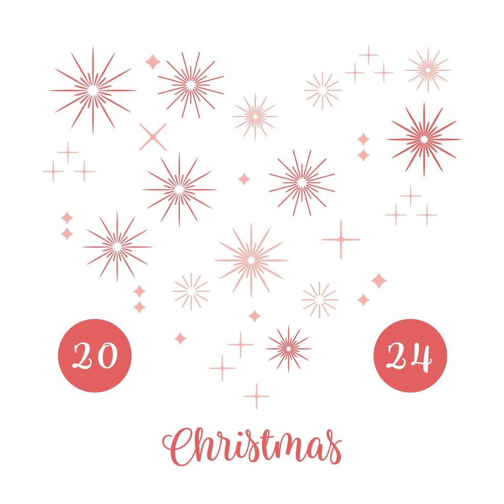 M-1124 1Red Christmas 2024 with Heart Shaped Fireworks on White Background - Illustration vector