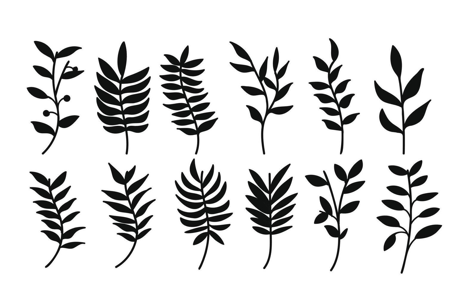 Silhouette botanical branches and leaves collection. illustration. vector