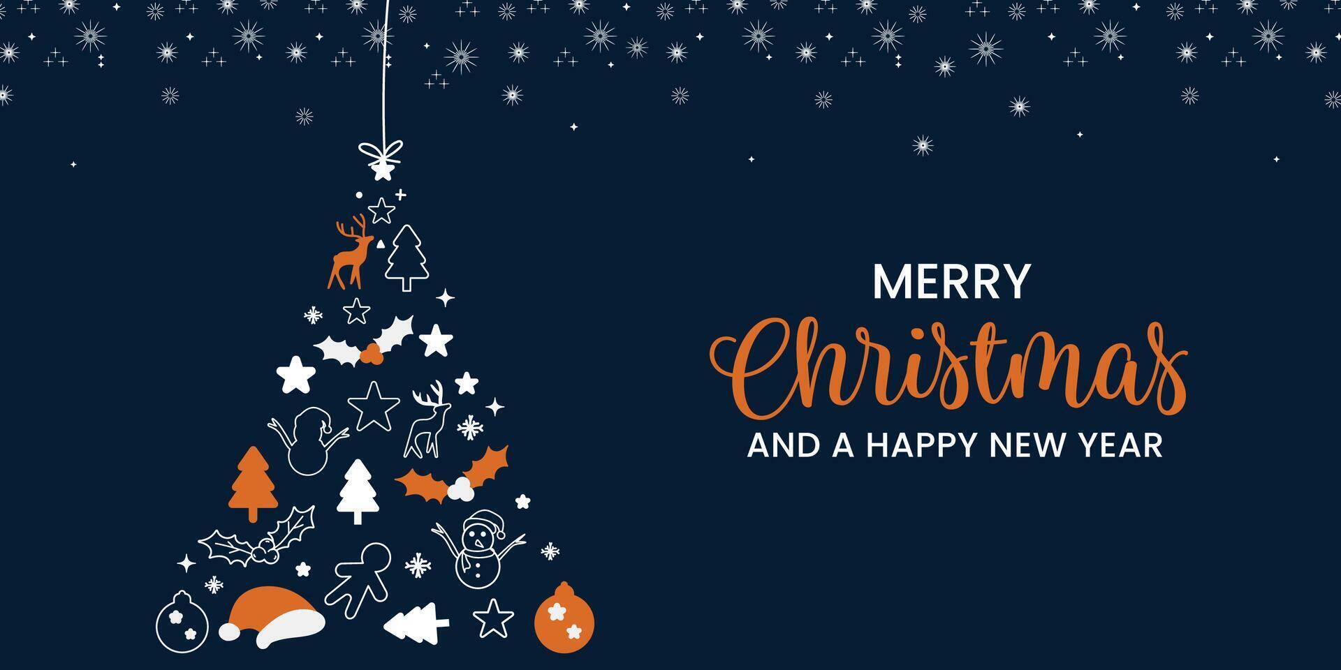 Christmas greeting card with decorative fir tree. illustration vector