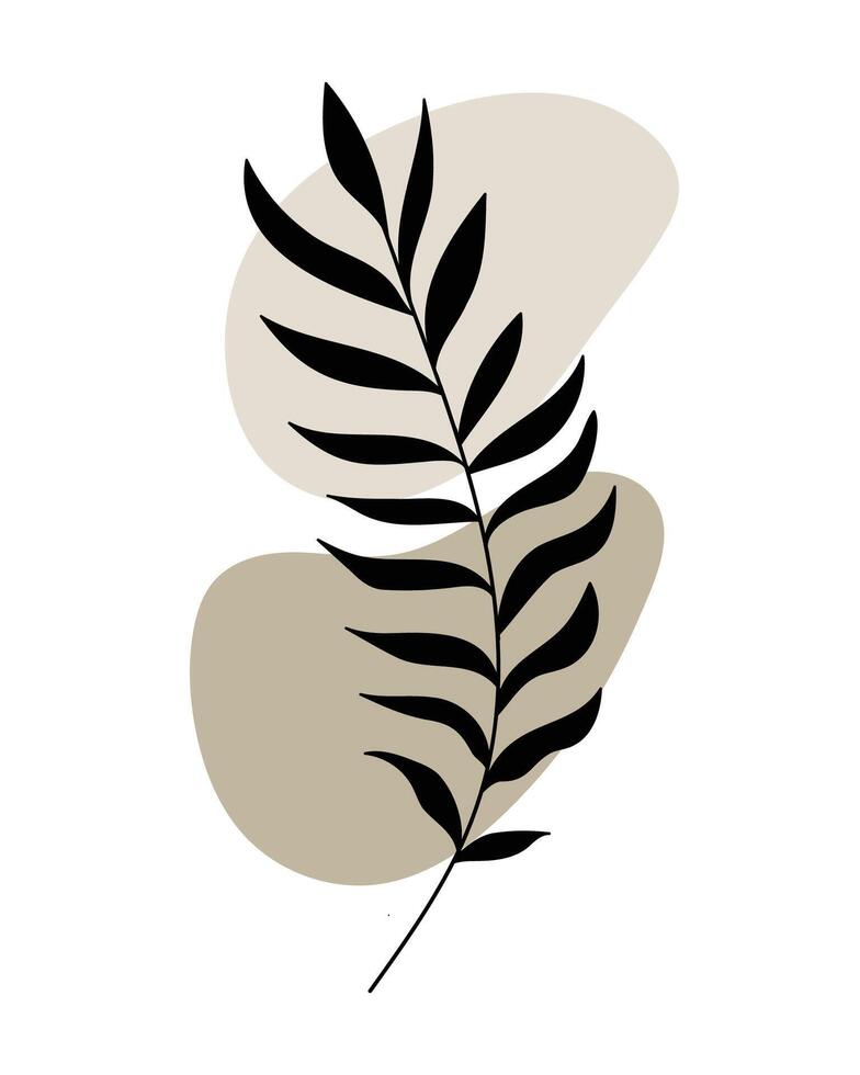 Tropical Palm Leaf Silhouette on Abstract Shapes - Minimalist Art vector