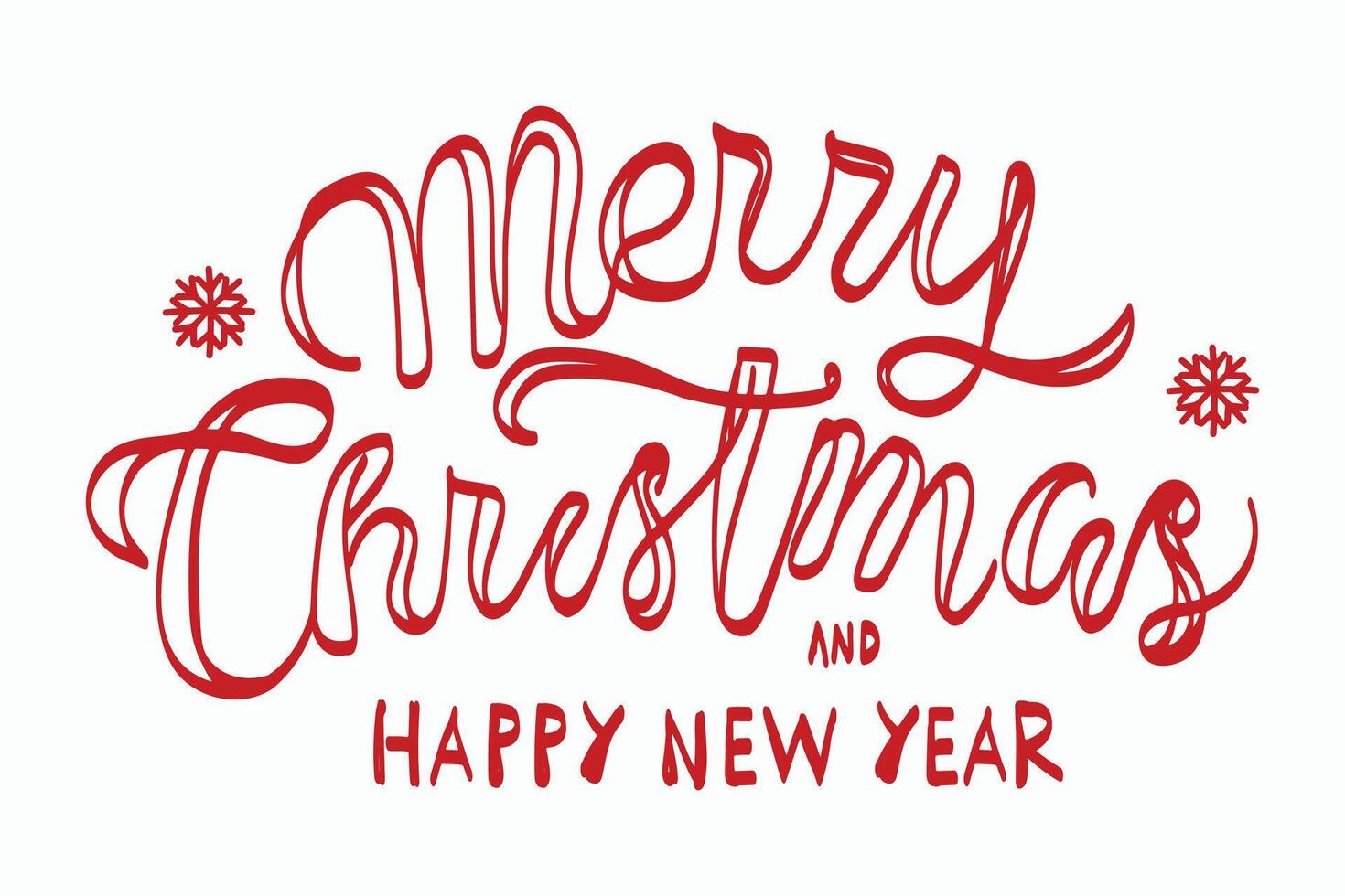 Merry Christmas and Happy New Year Red Calligraphic Text on White Background vector