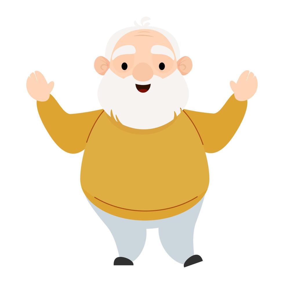 Cheerful senior elderly man in sweater with raised hands vector