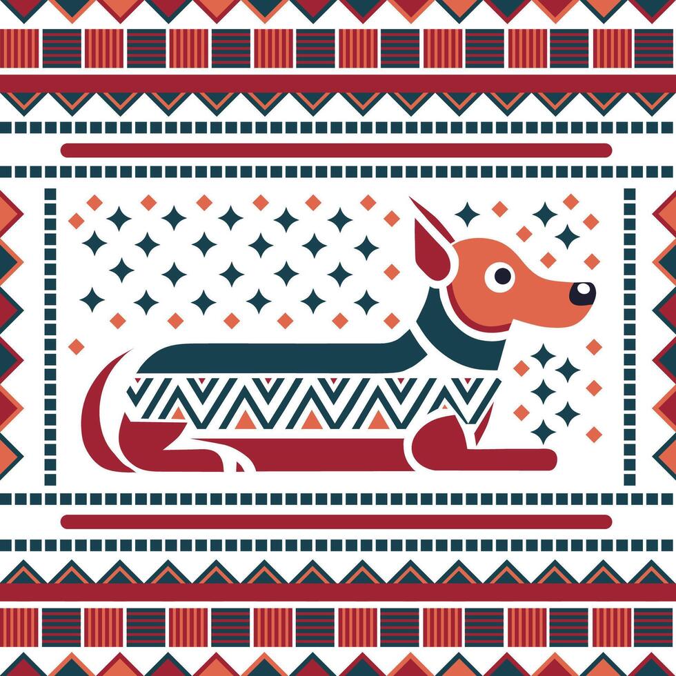 colored dog on geometric background. seamless pattern vector