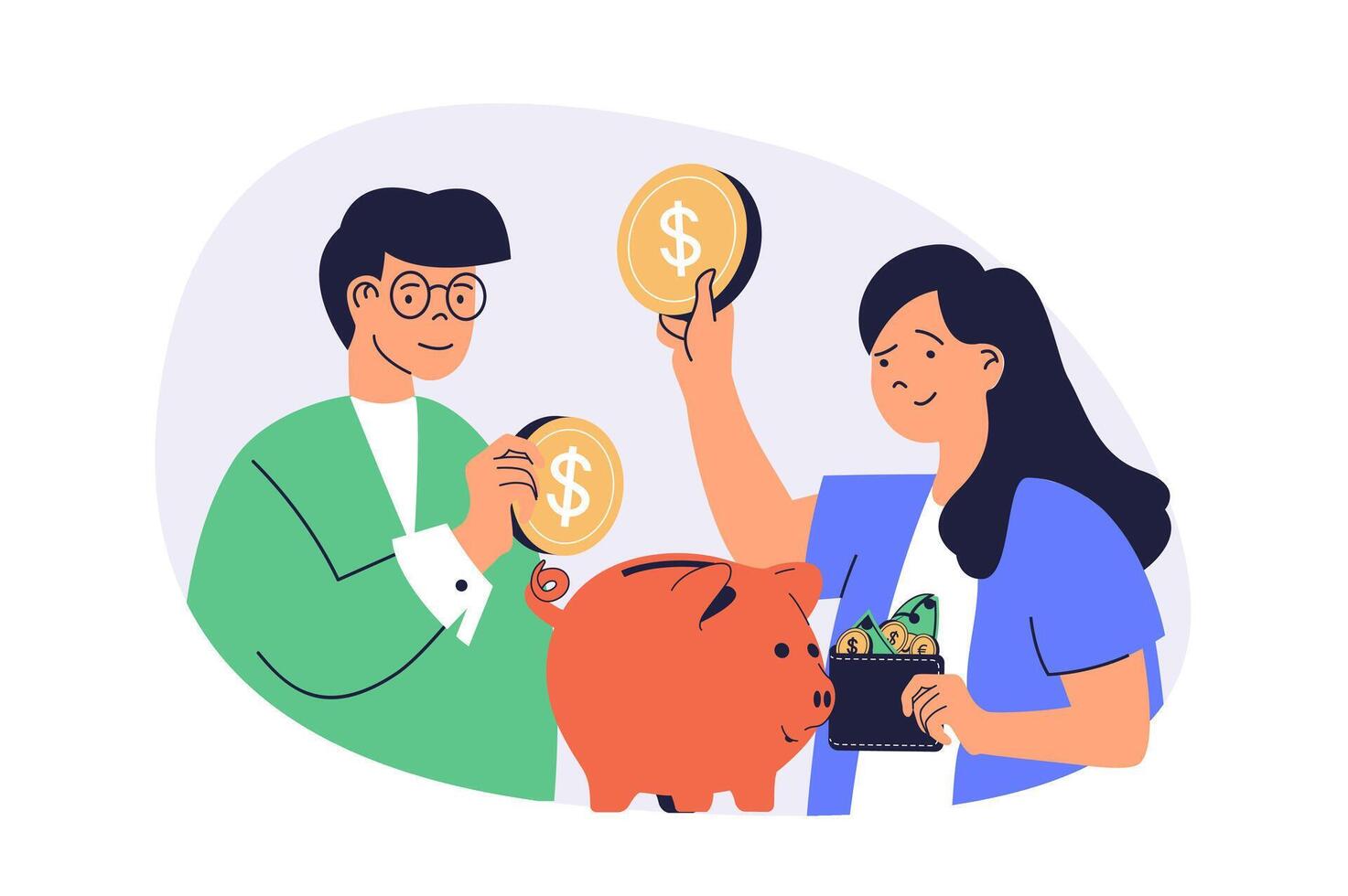 Financial literacy web concept with flat cartoon people for website design. vector