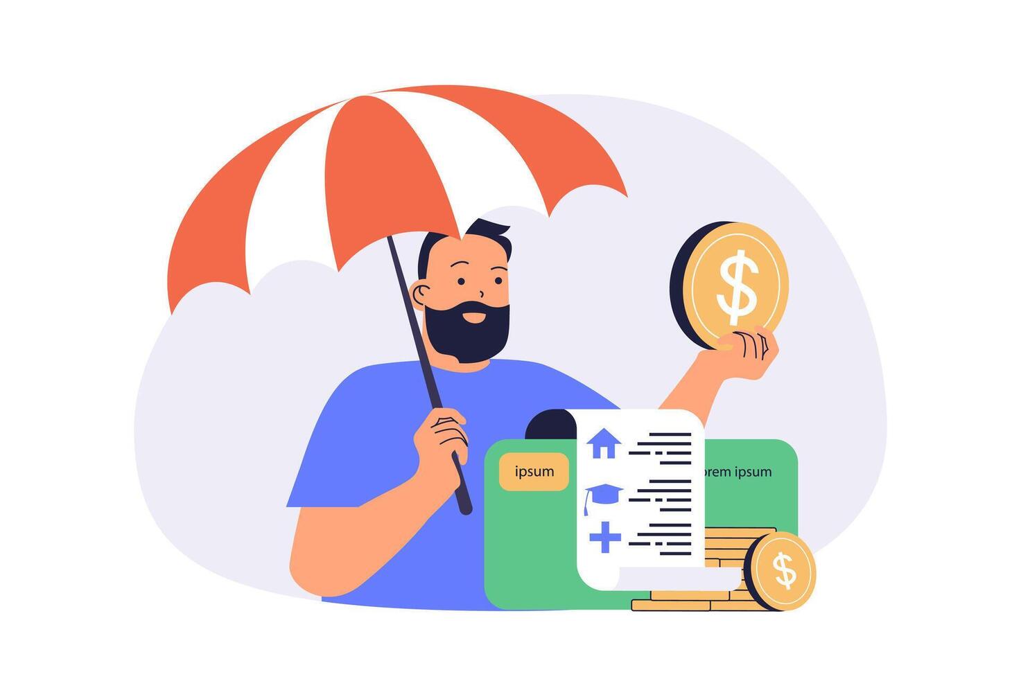 Financial literacy web concept with flat cartoon people for website design. vector