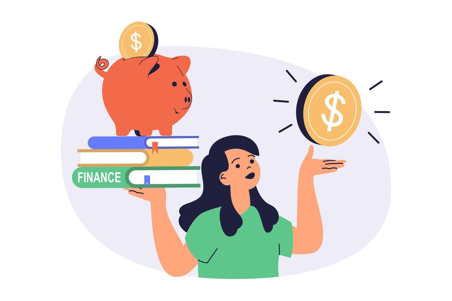 Financial literacy web concept with flat cartoon people for website design. vector