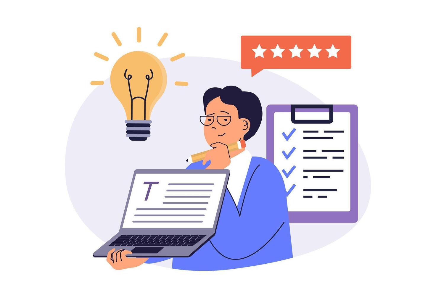 Copywriter web concept with flat cartoon people for website design. vector