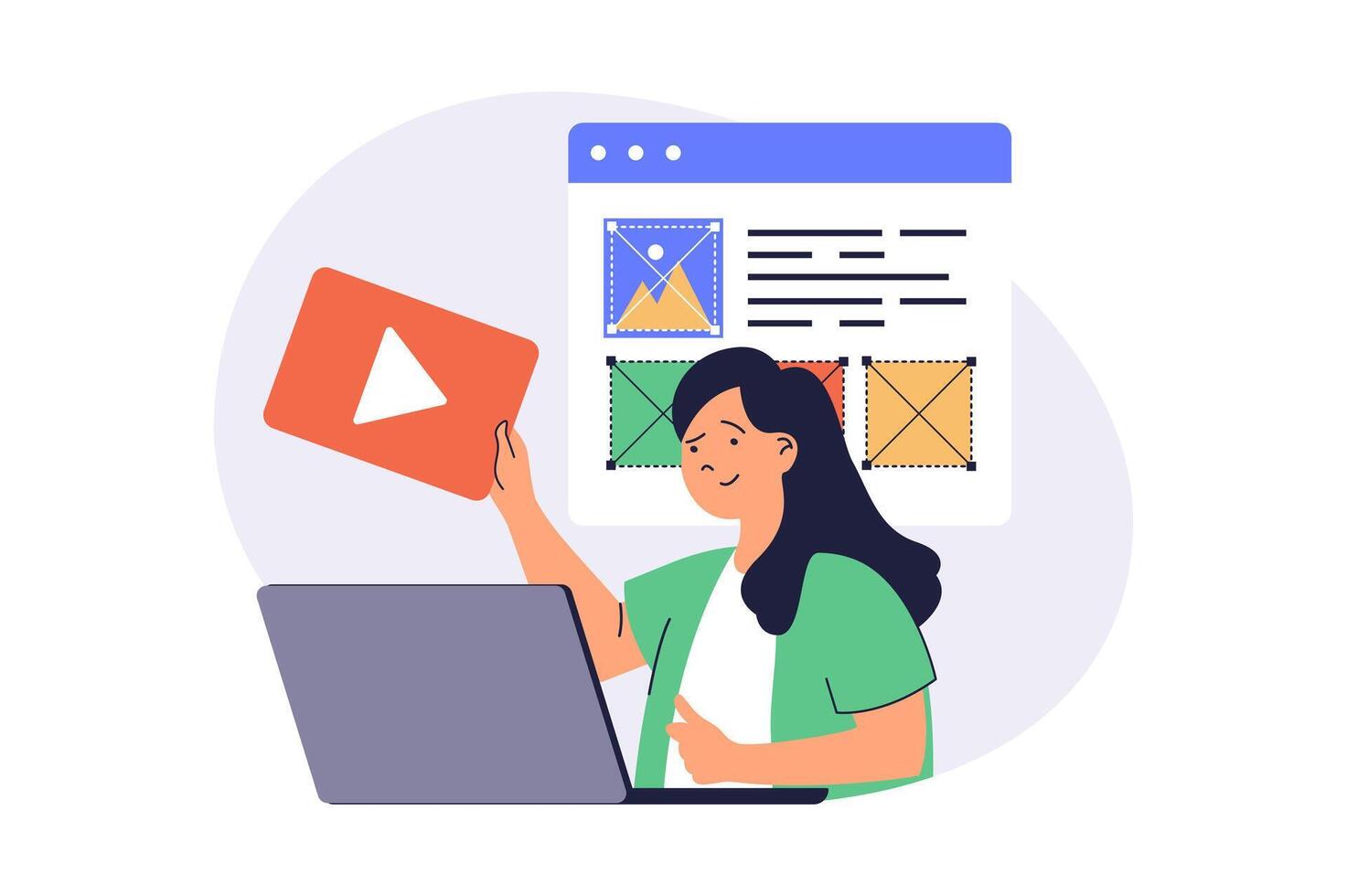 Content manager web concept with flat cartoon people for website design. vector