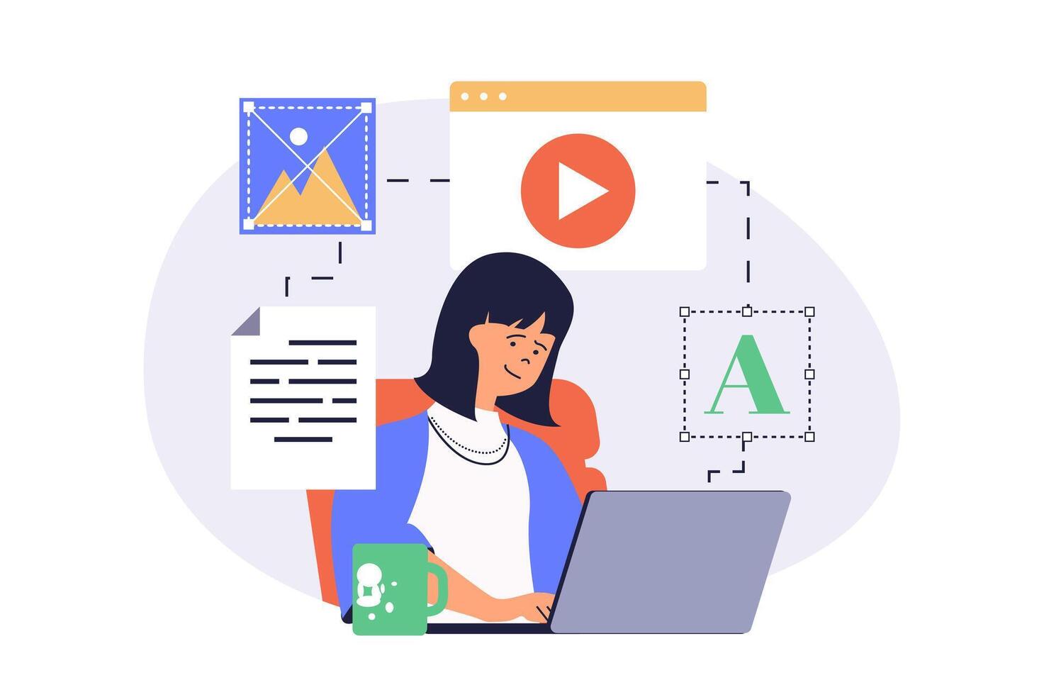 Content manager web concept with flat cartoon people for website design. vector