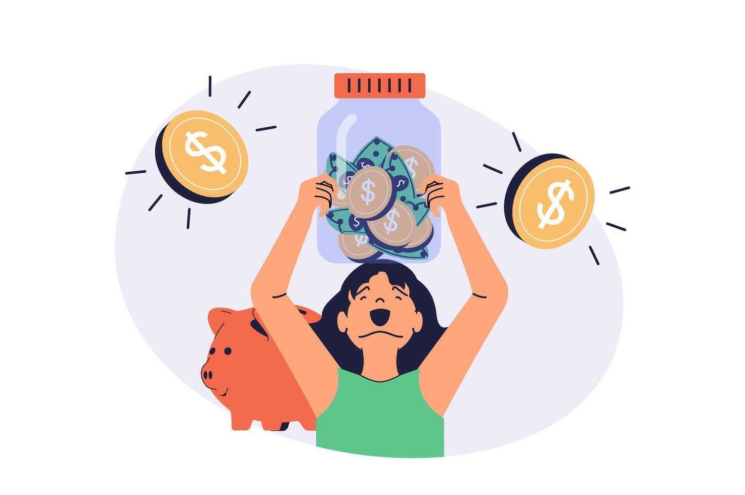 Financial literacy web concept with flat cartoon people for website design. vector