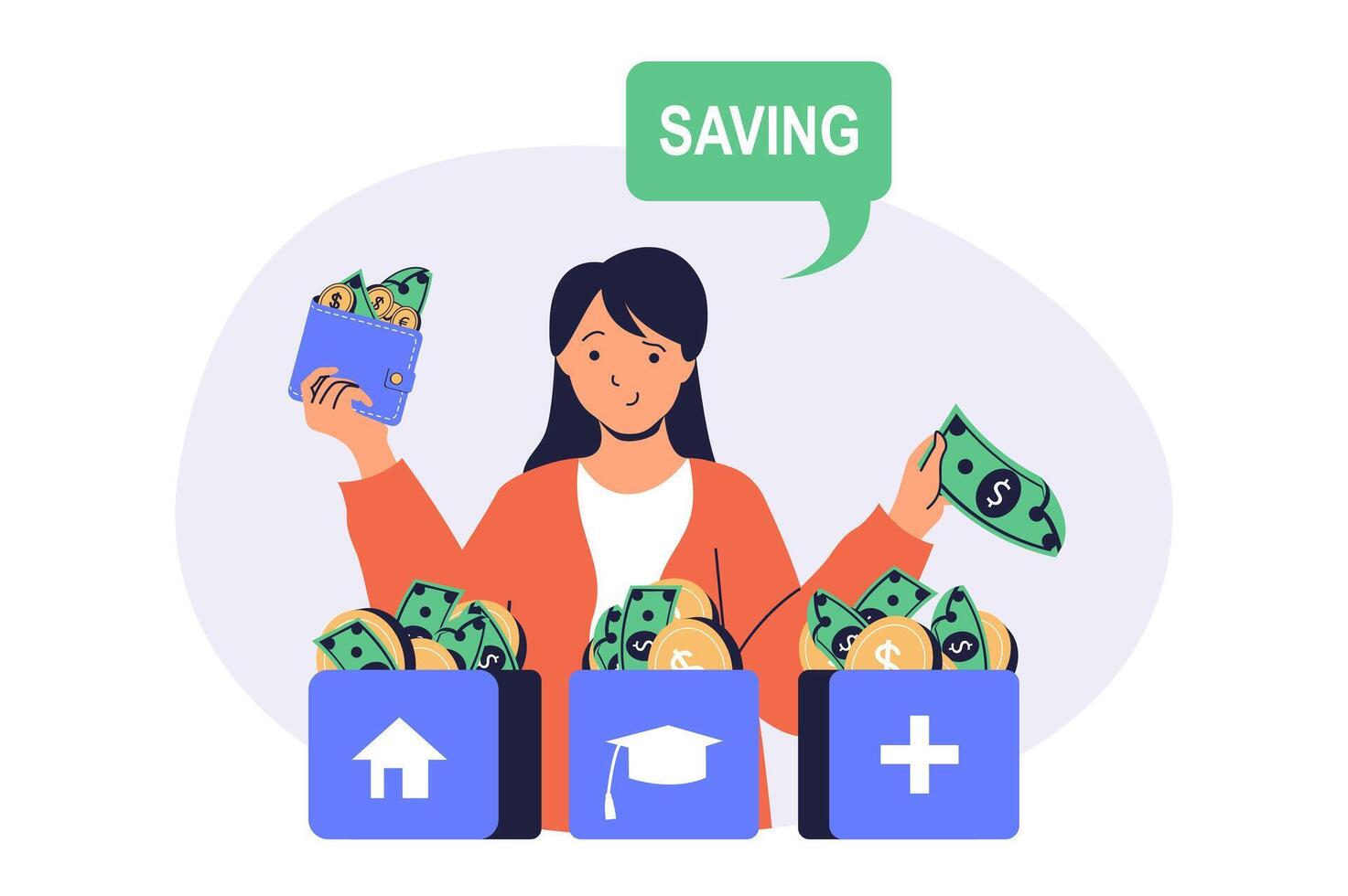 Financial literacy web concept with flat cartoon people for website design. vector