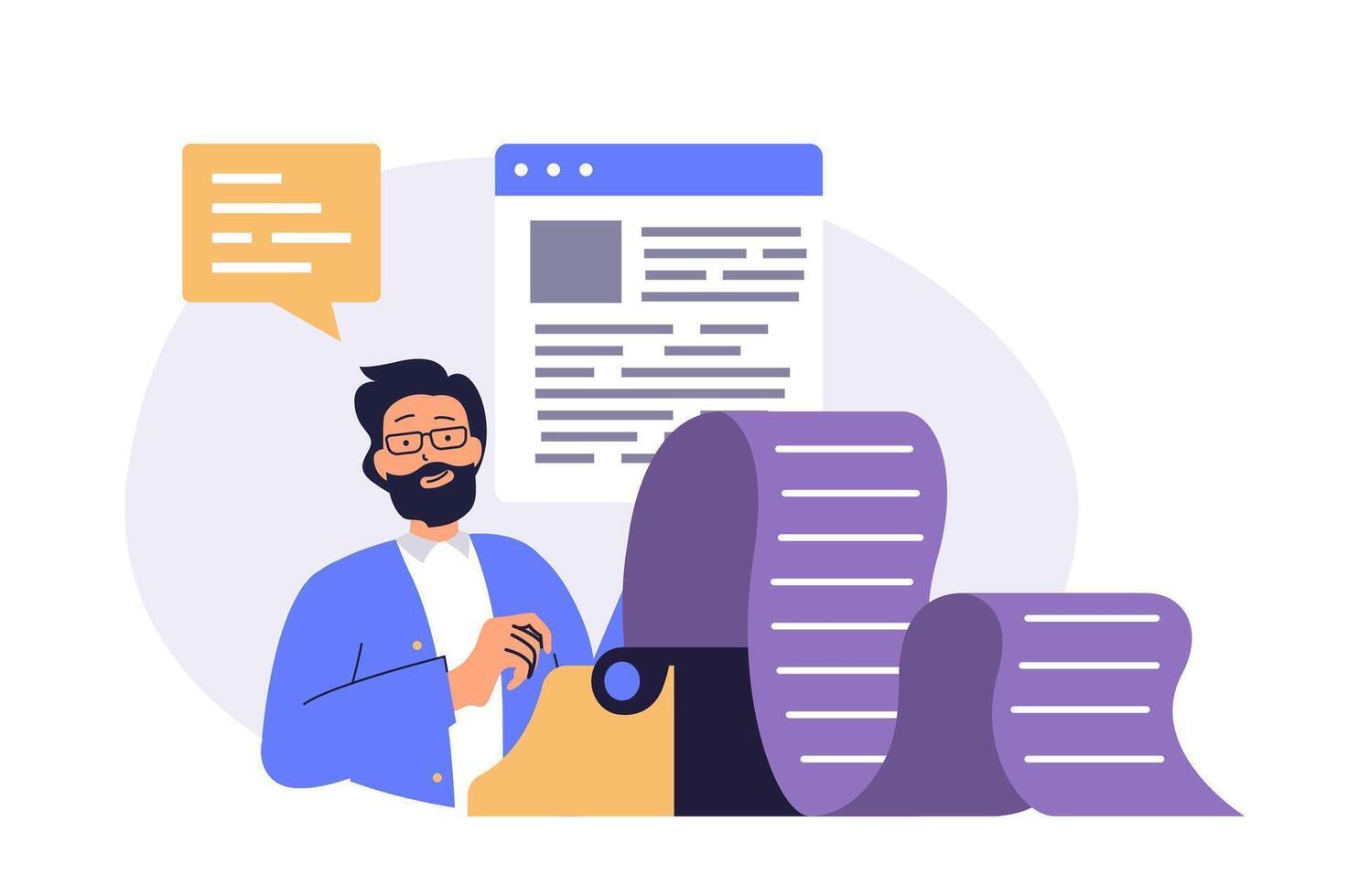 Copywriter web concept with flat cartoon people for website design. vector