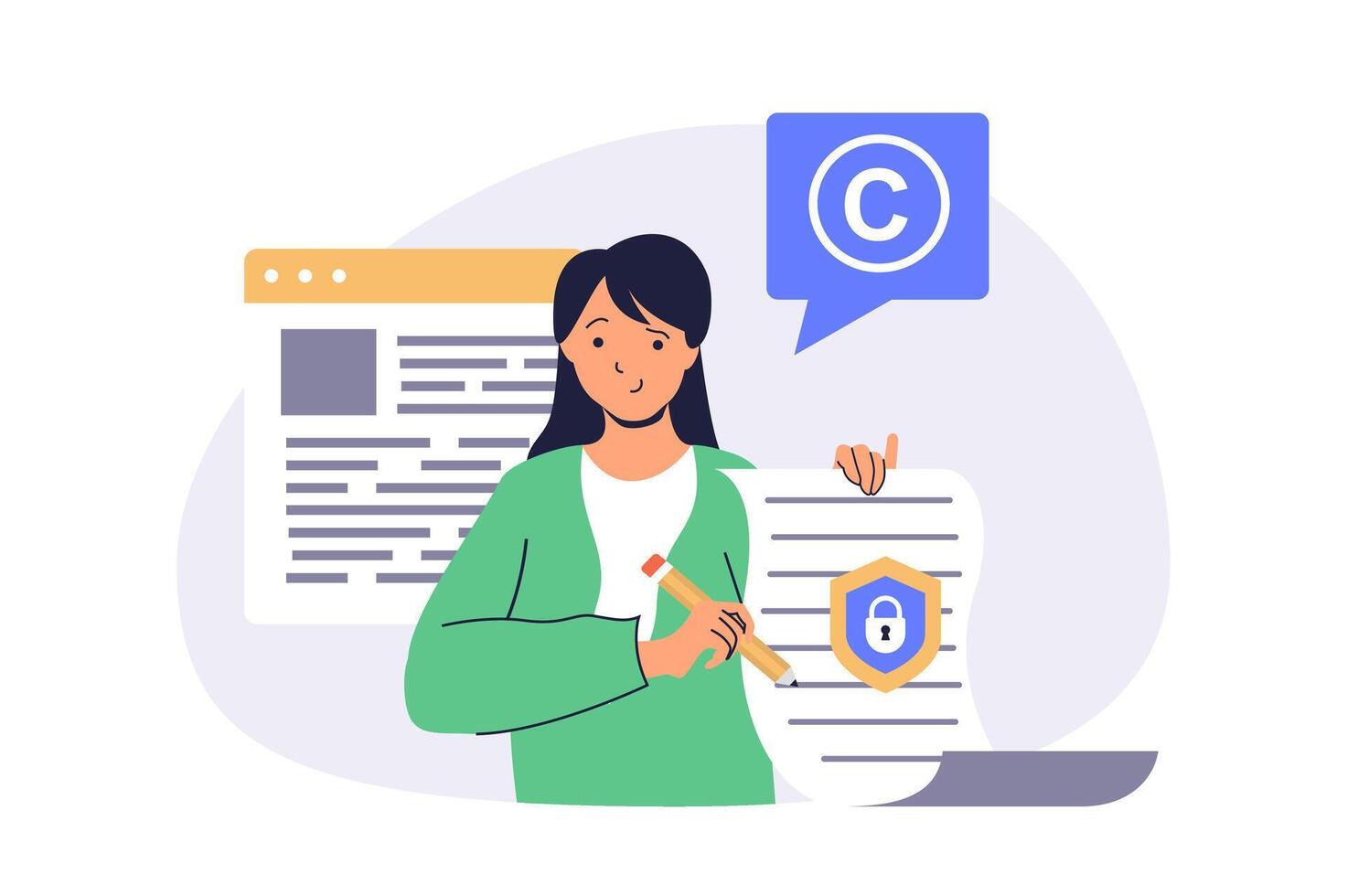 Copywriter web concept with flat cartoon people for website design. vector