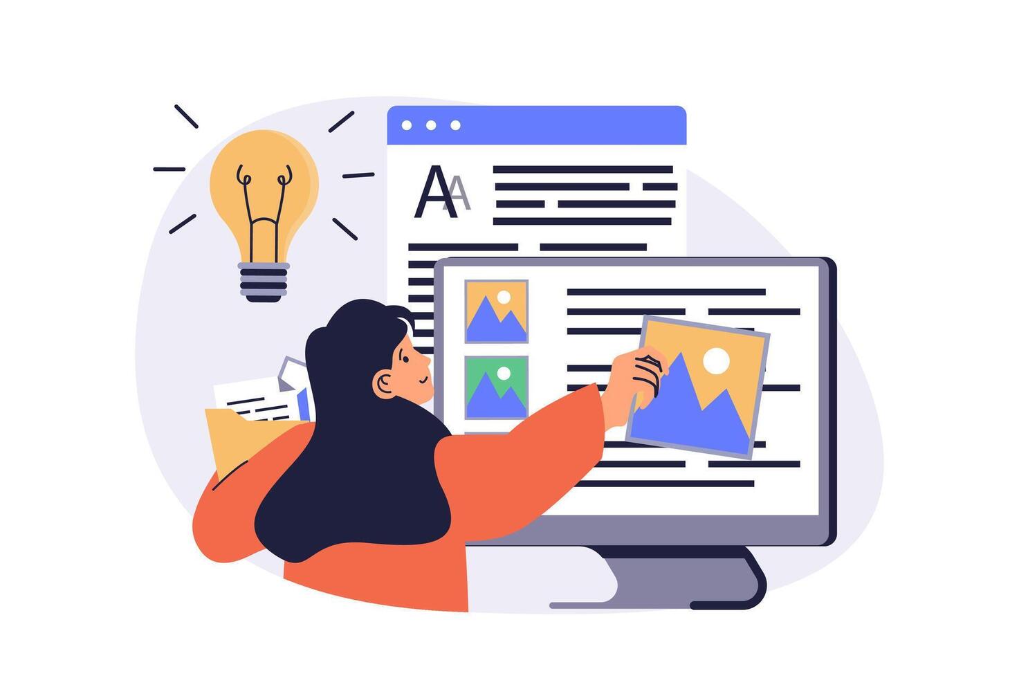 Content manager web concept with flat cartoon people for website design. vector