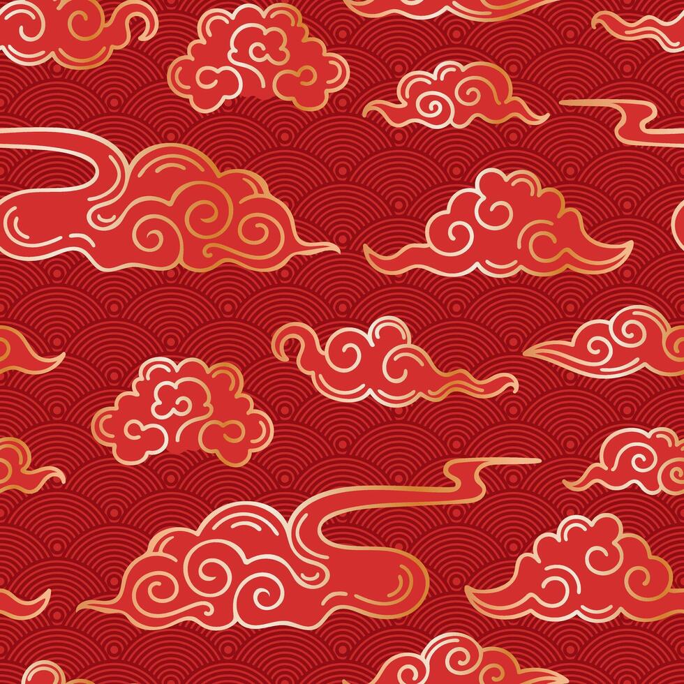 A stylish illustration featuring an intricate Asian clouds pattern. This design showcases flowing, elegant shapes that evoke a sense of tranquility, perfect for various decorative uses. vector