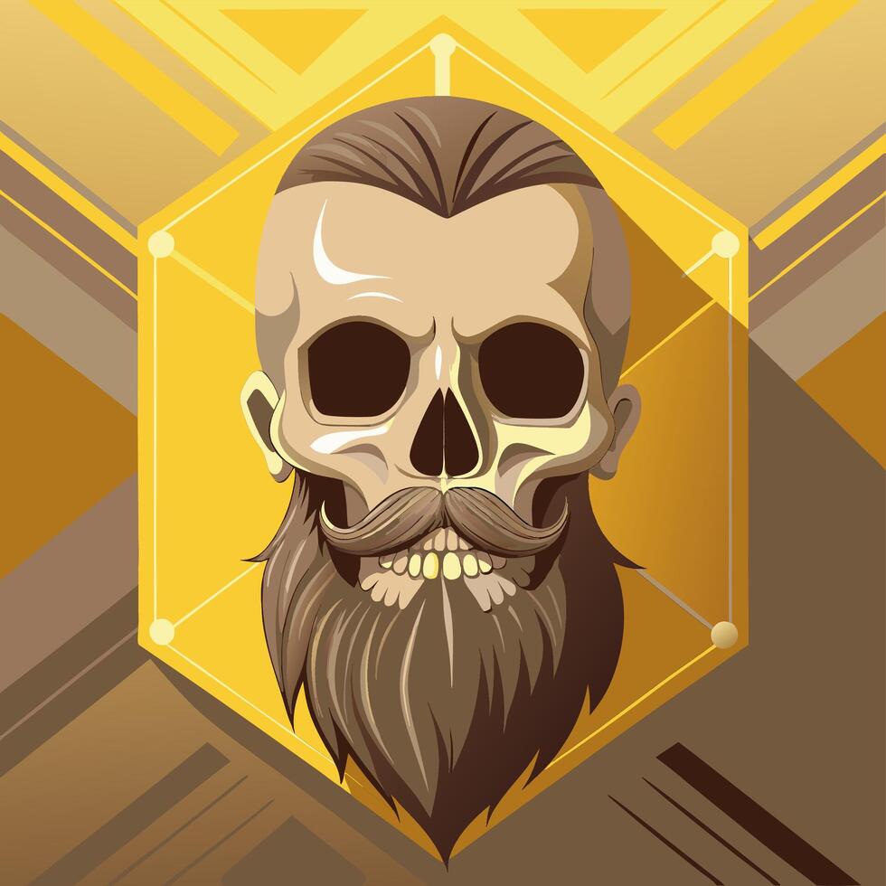 Bearded Skull with Mustache in Geometric Art Deco Style vector