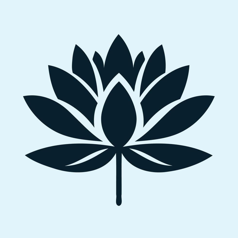 A black lotus flower icon on a blue background vector