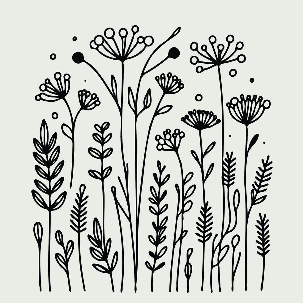illustration of a hand drawn flower garden vector