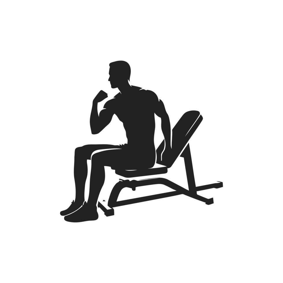 a silhouette of a man sitting on a bench with gym posture vector