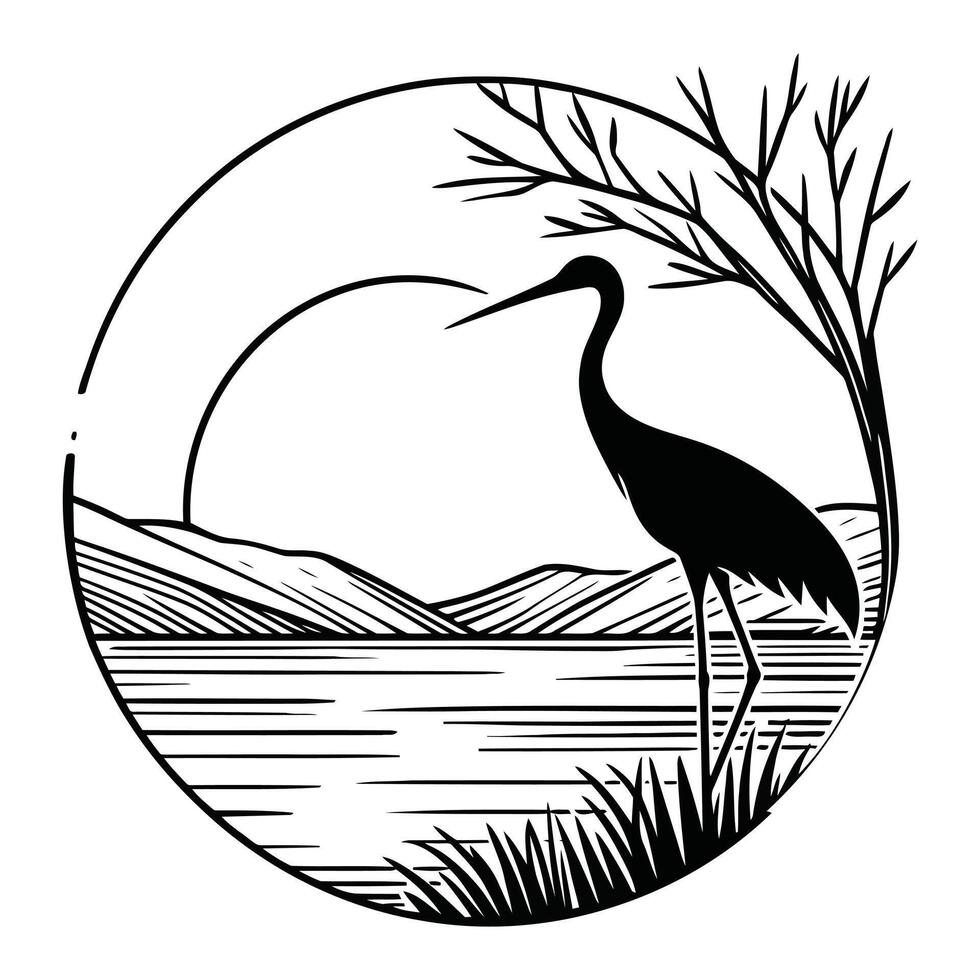 A Flamingo Walking in the Shore of a Sea. vector