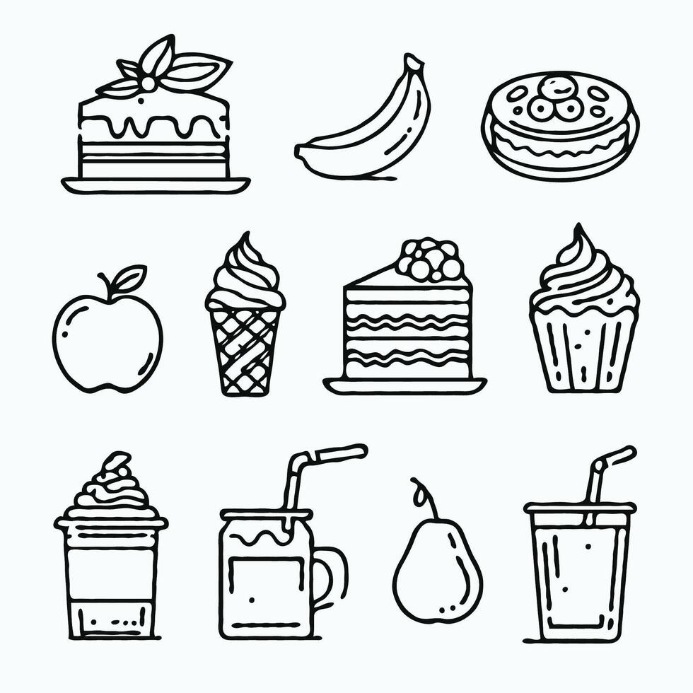 Dessert icons set in line style, line art fast food icons. vector