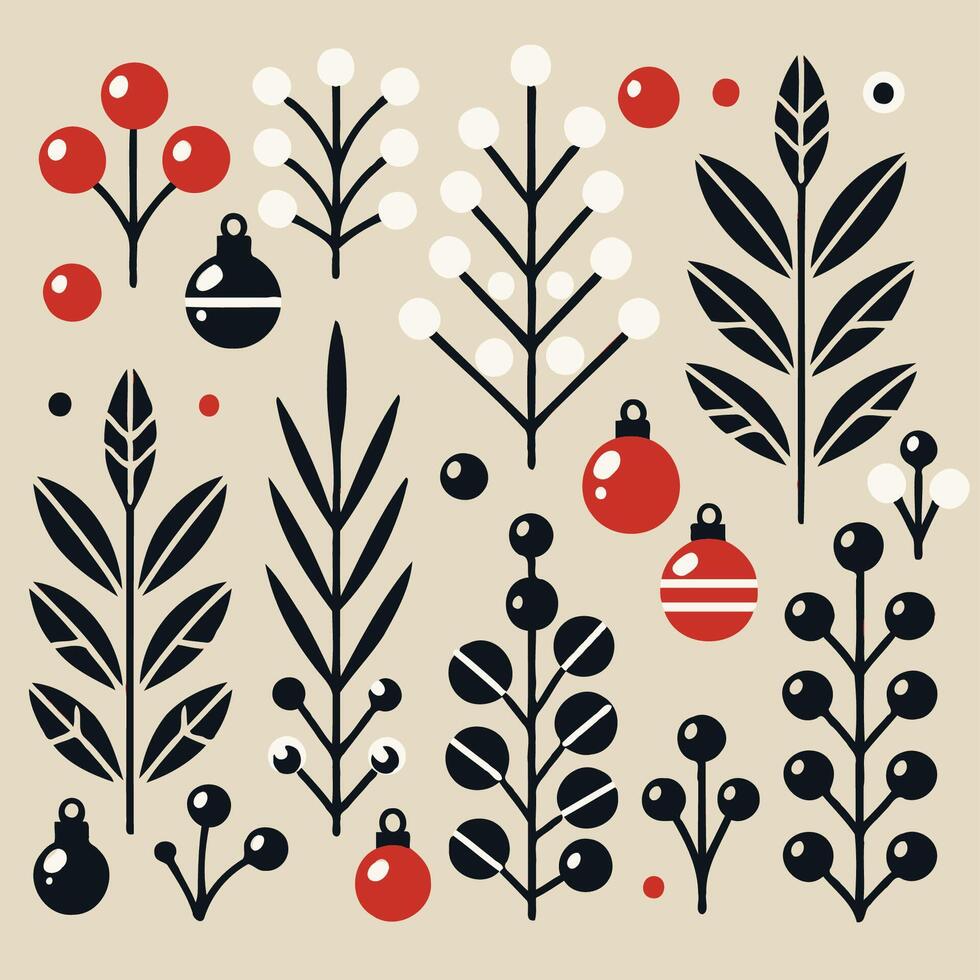 Christmas tree and berries on a beige background vector