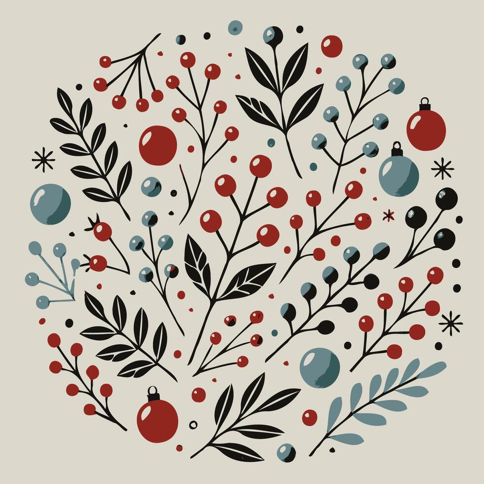 Christmas card with red, blue and black berries vector